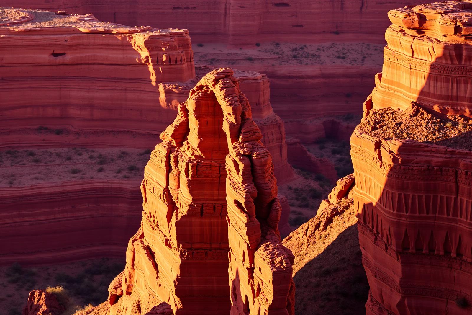 Layered red rock walls of Palo Duro Canyon in late afternoon light